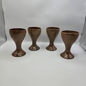 Studio art pottery goblets wine glasses signed handmade